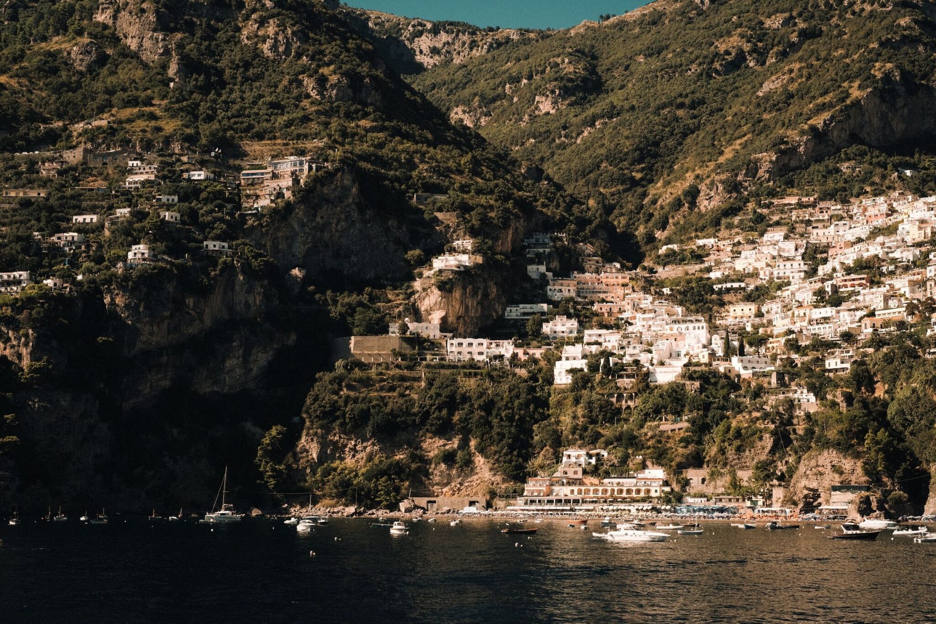 Picturesque Amalfi Coast with hillside town and sea view, Italy.