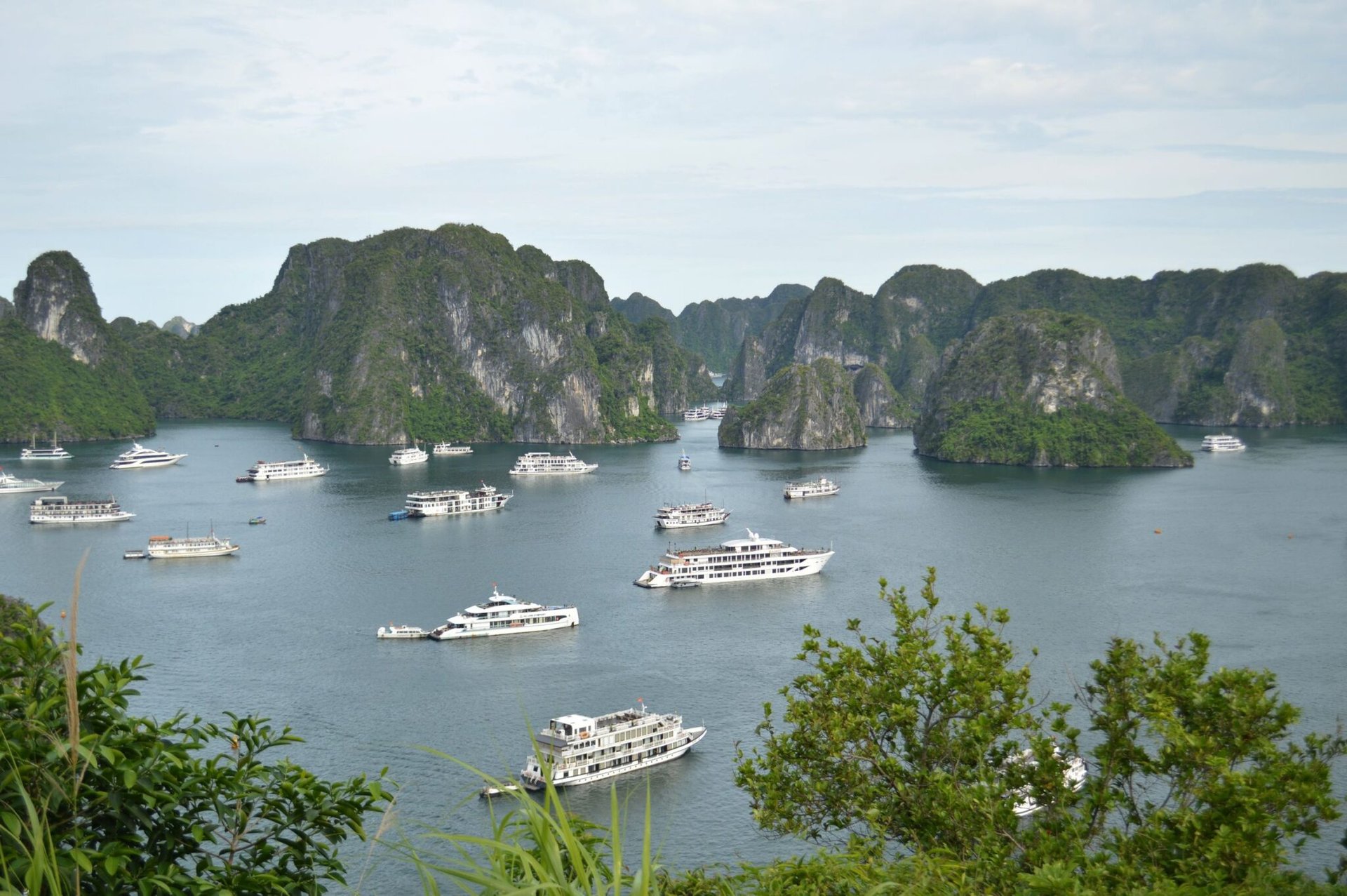 Explore the stunning limestone islands and cruise boats of Ha Long Bay, Vietnam.